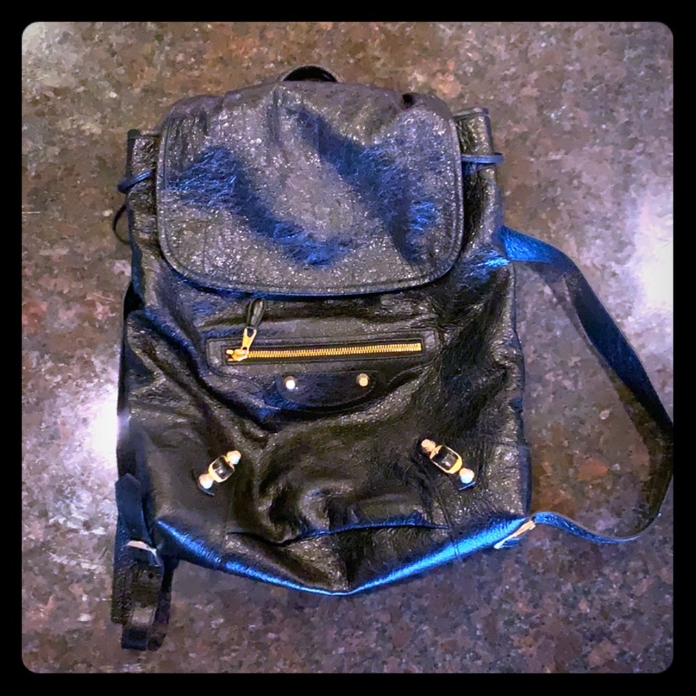Balenciaga Black Lambskin Leather Backpack